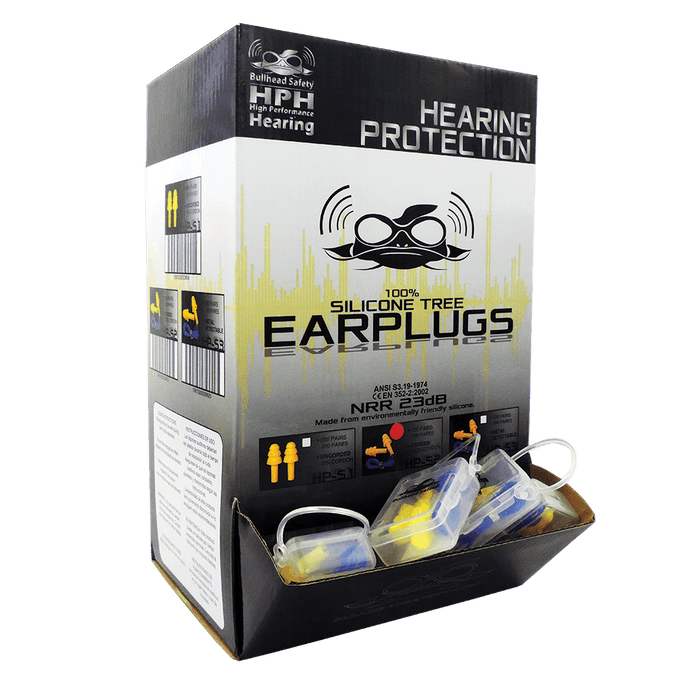 Bullhead Safety HP-S2 Corded, Reuasable Silicone Earplugs with Carry Case, NRR (Noise Reduction Rating) 23 Decibels, 1 Pair