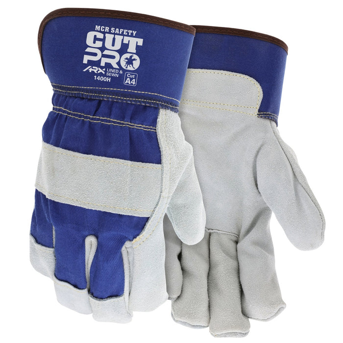 ANSI A4 Cut Pro / Cut Resistant Leather Palm Work Gloves - Select Shoulder Split Leather, 1400H, 1 Pair