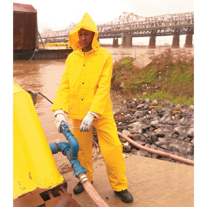 MCR Safety PVC/Polyester 3 Piece Rain Suit, Detachable Hood, Snap Front Jacket and Bib Pants, Yellow, 2003