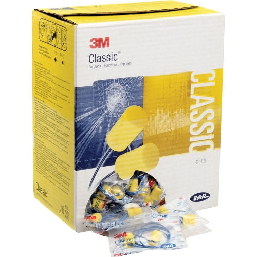 3M E-A-R Classic Earplugs with Cord, 311-1101, Poly Bag, 200 Pair/Box