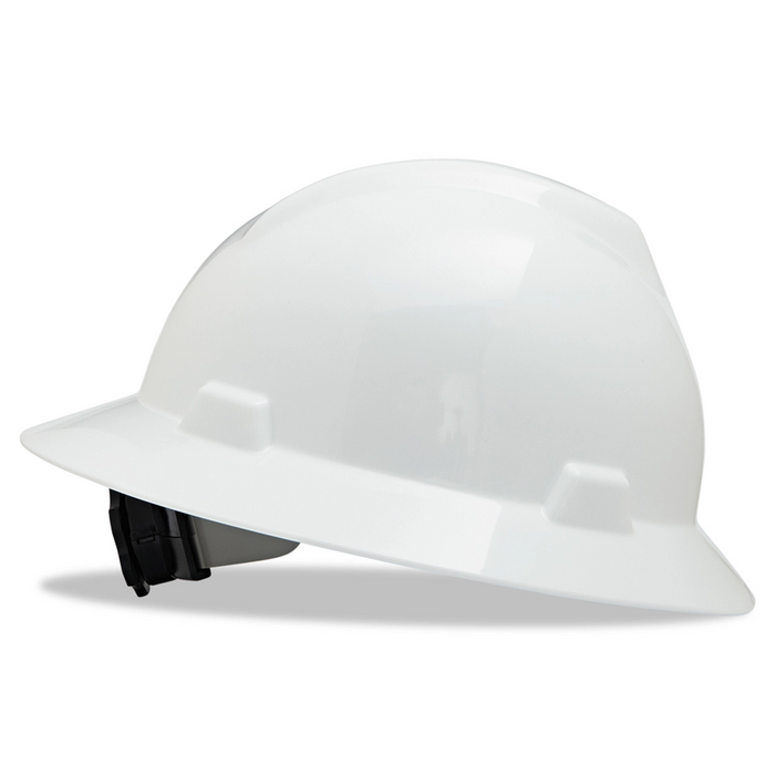 MSA V-Gard Slotted Full-Brim Hat, White, with Fas-Trac III Suspension, 475369