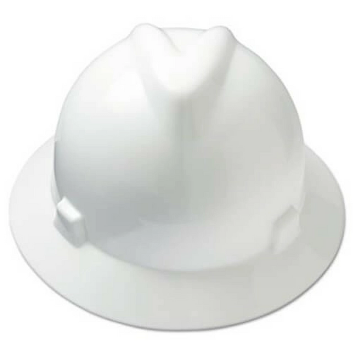 MSA V-Gard Slotted Full-Brim Hat, White, with Fas-Trac III Suspension, 475369