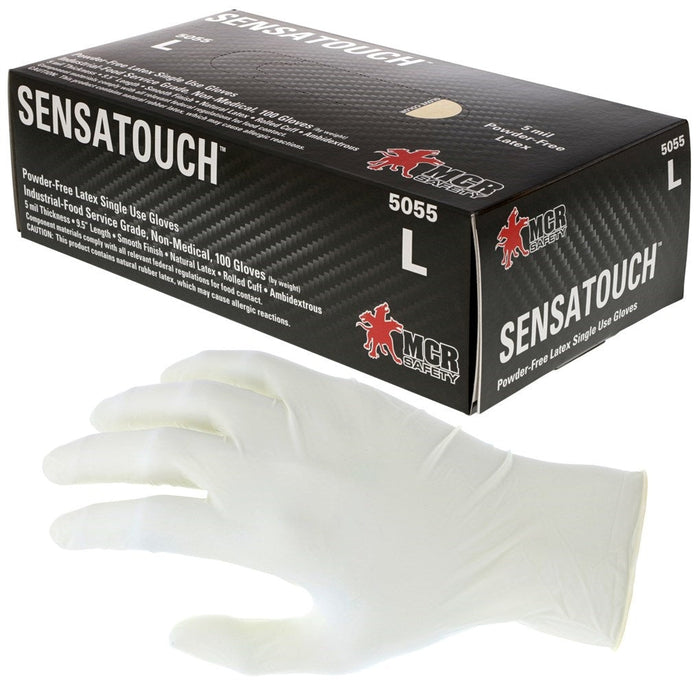 Disposable Latex Gloves Powder Free Industrial Food Service Grade, 9.5 Inches in Length, 5 Mil in Thickness, 100/Box