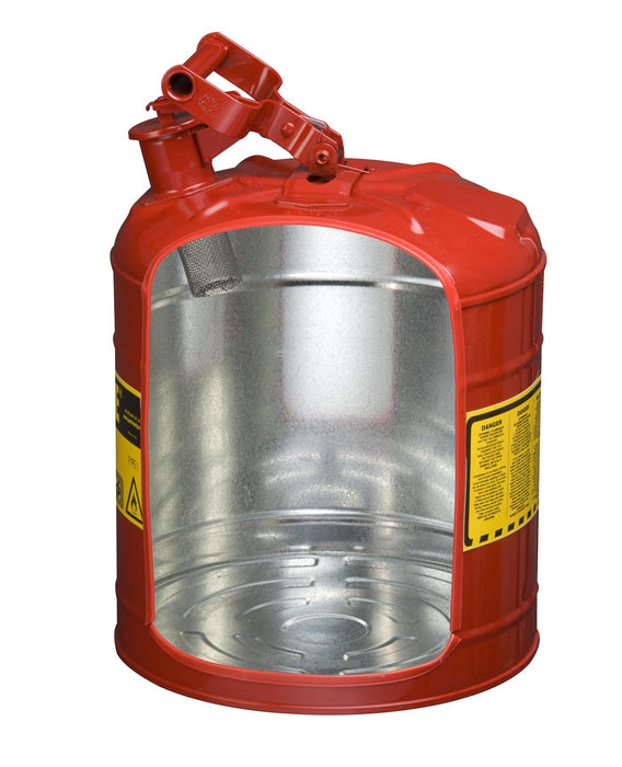 Justrite 7150100 Type I Steel Safety Can for Flammables, 5 gallon, Red