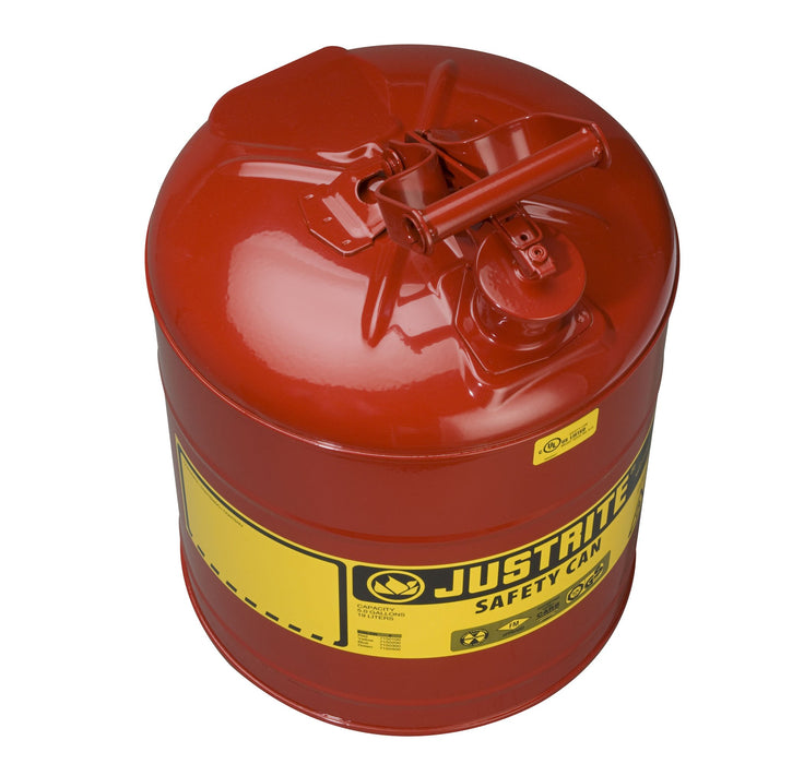 Justrite 7150100 Type I Steel Safety Can for Flammables, 5 gallon, Red