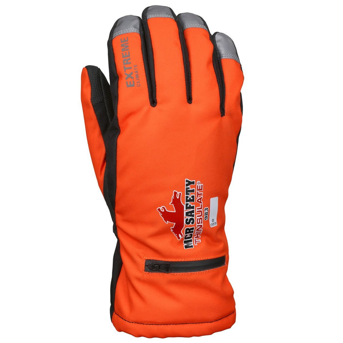MCR Safety 983 Insulated Mechanics Gloves with Waterproof / Windproof Barrier, Elastic Snow and Ice Cuff, Hi-Vis Orange
