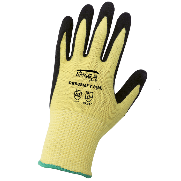 ANSI A3 Samurai Glove, Cut Resistant Nitrile Palm Coated Work Gloves - CR588MFY