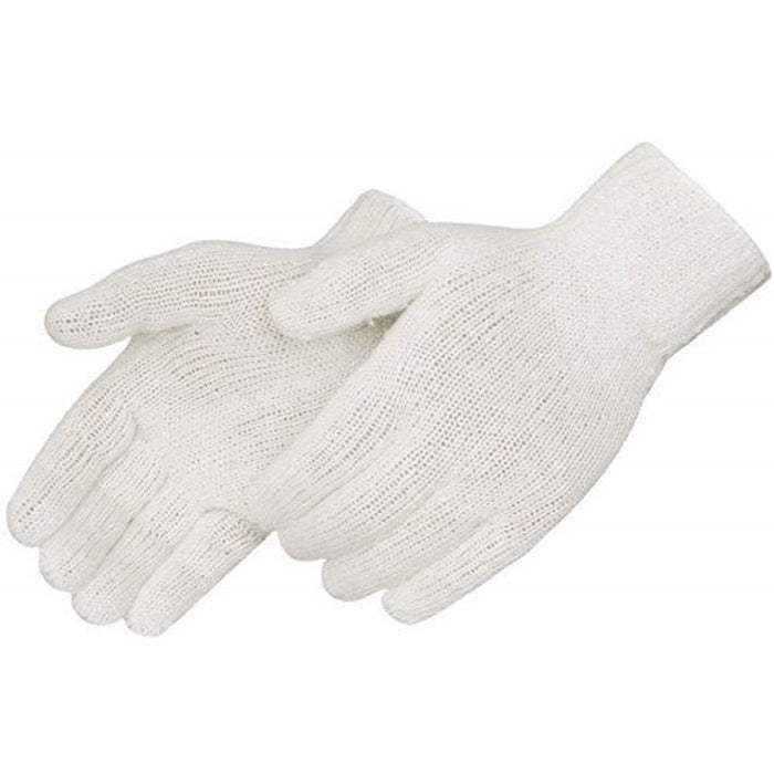 Cotton/Polyester Regular Weight Plain Seamless Knit Glove with Elastic String Knit Wrist, White