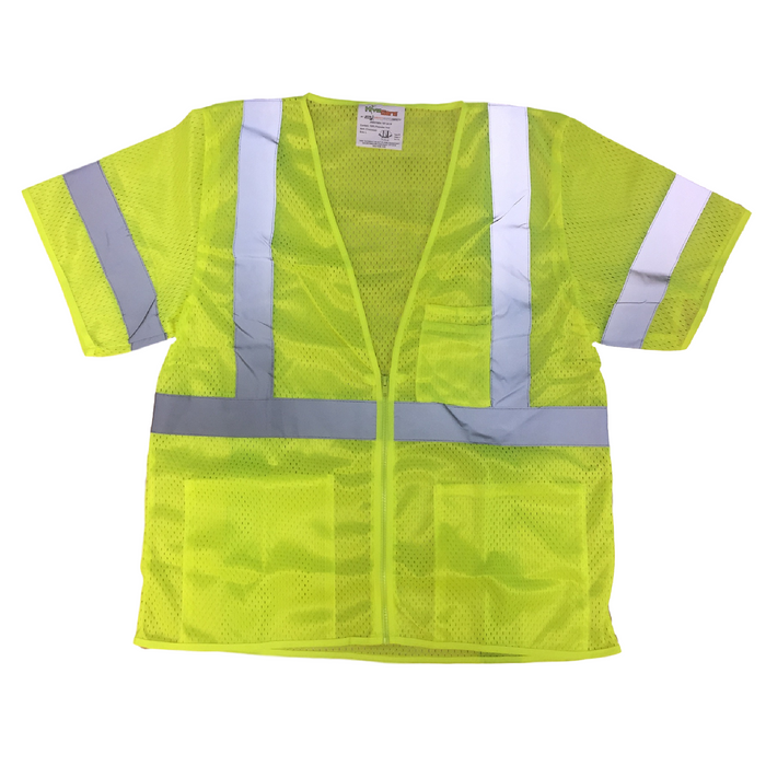Hi-Vis Lime Class 3 Safety Vest with Sleeves, Mesh with Silver Stripes and Multi-Pockets