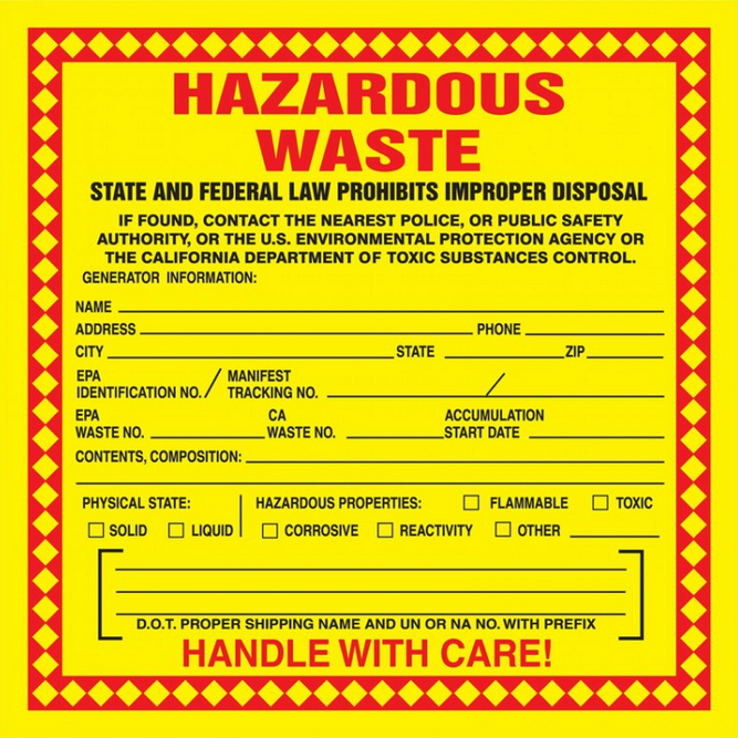 "HAZARDOUS WASTE" Label, Adhesive Coated Paper, 6"x6" (250 Labels per Roll)