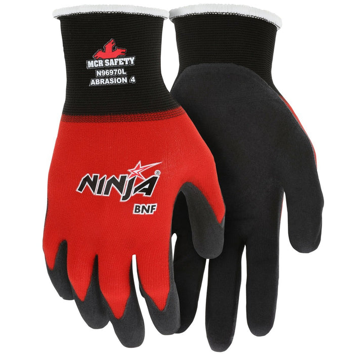 Ninja BNF (Breathable Nitrile Foam) Work Gloves, 18 Gauge Nylon / Spandex Shell, Nitrile Foam Coated Palm and Fingertips, N96970 (12 Pair)