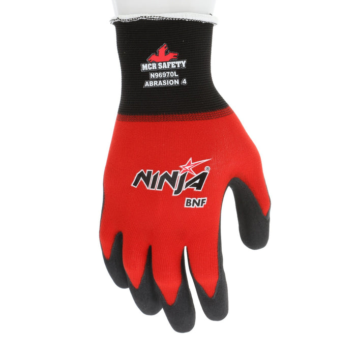 Ninja BNF (Breathable Nitrile Foam) Work Gloves, 18 Gauge Nylon / Spandex Shell, Nitrile Foam Coated Palm and Fingertips, N96970 (12 Pair)