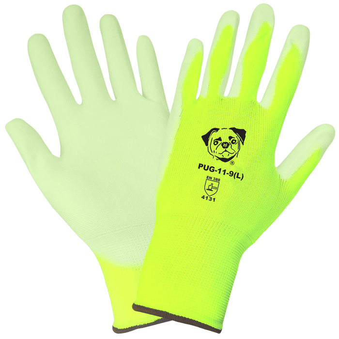 PUG-11 Hi-Vis Lightweight Seamless General Purpose Polyurethane Coated Work Gloves (12 Pair)