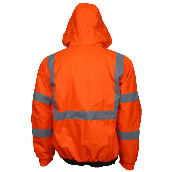 Two Tone Value Bomber Jacket, Class 3,  Quilted Rain Jacket, Fluorescent Orange / Black with Silver Reflective Stripes