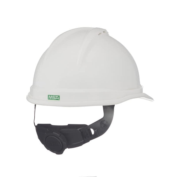MSA V-Gard 500 Cap Style Hard Hat, White Vented, 6-Point Fas-Trac III Suspension