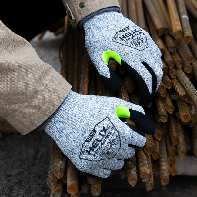 Hexarmor 1075 Helix, ANSI A4 Cut Resistant Glove, 13-gauge HPPE/Polyester/Fiberglass Blend, Sandy Nitrile Palm Coating (1 Pair)