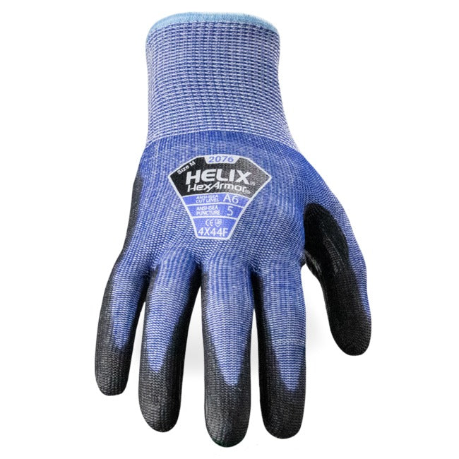 Hexarmor 2076 Helix, ANSI A6 Cut Resistant Glove, 13-gauge HPPE/Steel/Fiberglass Blend, Polyurethane Palm Coating (1 Pair)
