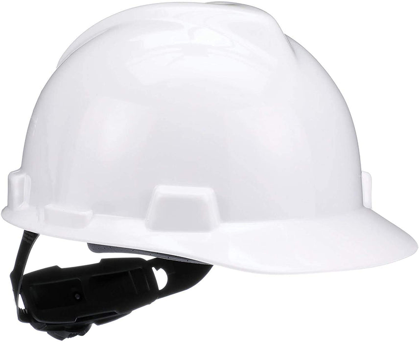 MSA V-Gard Slotted Cap Style Hard Hat, White, W/Fas-Trac III Suspension