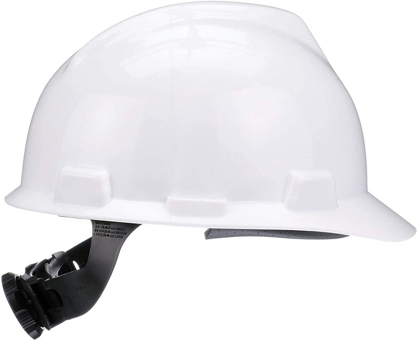MSA V-Gard Slotted Cap Style Hard Hat, White, W/Fas-Trac III Suspension