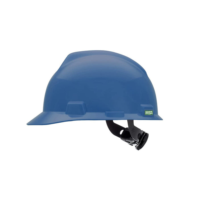 MSA V-Gard Slotted Cap Style Hard Hat, Blue, W/Fas-Trac III Suspension