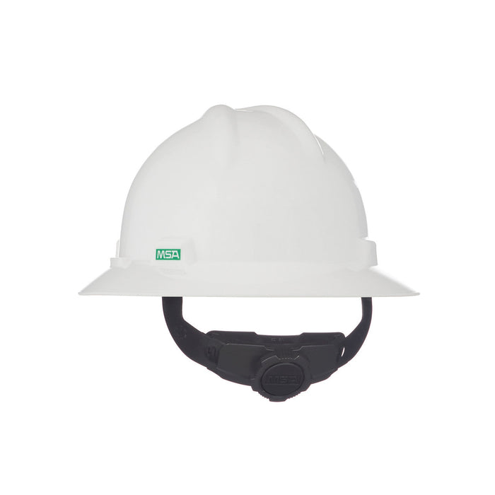 MSA V-Gard Slotted Full-Brim Hat, White, w/Fas-Trac III Suspension
