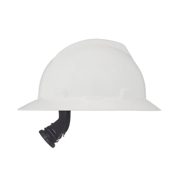 MSA V-Gard Slotted Full-Brim Hat, White, w/Fas-Trac III Suspension