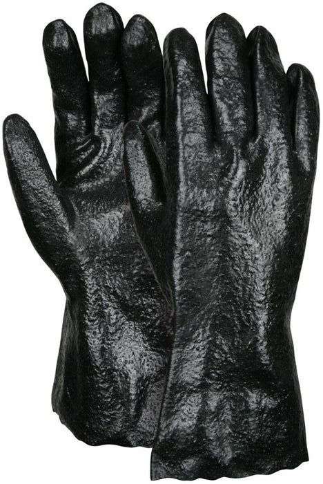 PVC Coated Work Gloves, 12-Inch Length, Single Dipped with Rough Black PVC, Soft Interlock Lining (1 Dozen)
