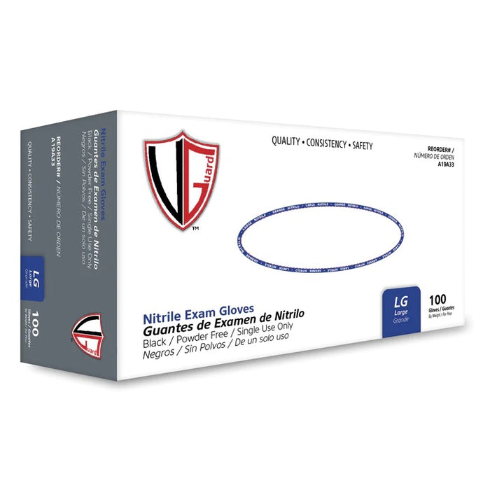 Disposable Nitrile - VGuard A19A3 Black Nitrile Powder Free Exam Gloves, 7 MIL (100 Gloves per Box)