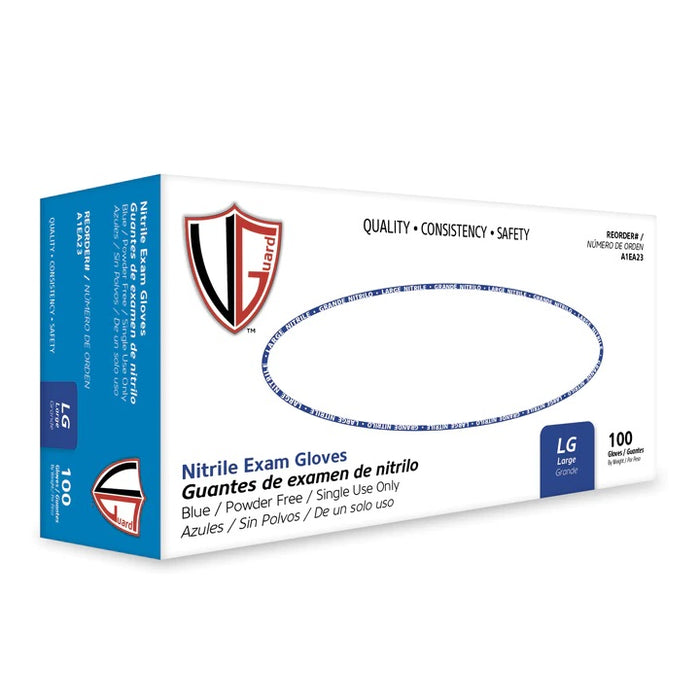 Disposable Nitrile - VGuard A1EA2 Blue Nitrile Powder Free Exam Gloves, 6 MIL, Chemo Rated (100 Gloves per Box)