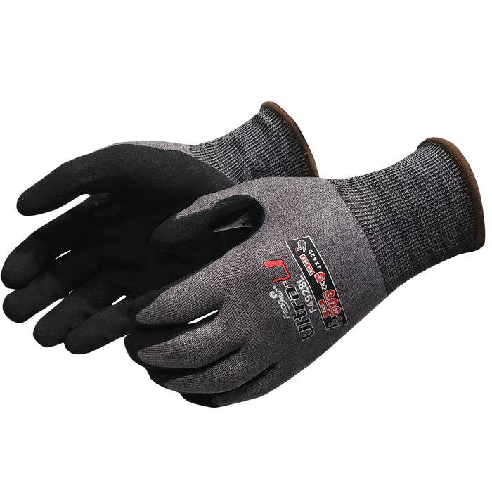 Cut Resistant - ANSI Cut A6 Ultra-U Gloves, Black Sandy Nitrile Foam Coat, Salt & Pepper Shell