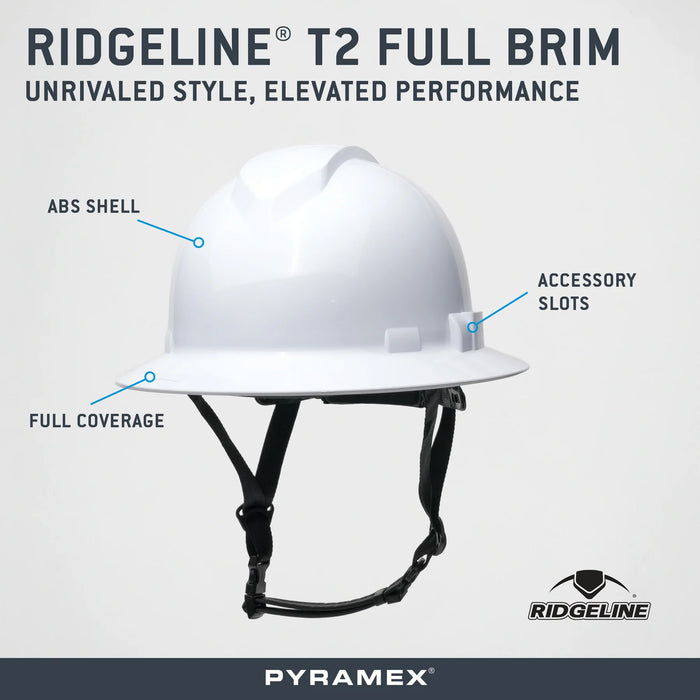 Pyramex Ridgeline T2 Full Brim Hard Hat, Vented, w/o Mips