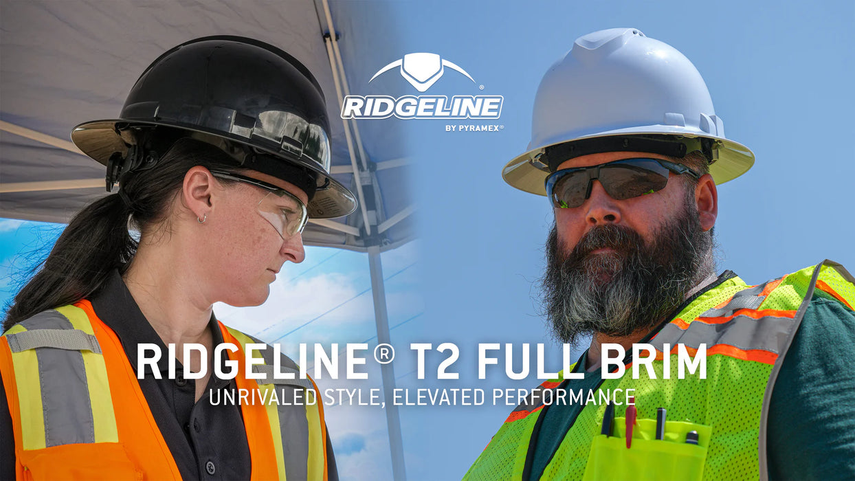 Pyramex Ridgeline T2 Full Brim Hard Hat, Vented, w/o Mips