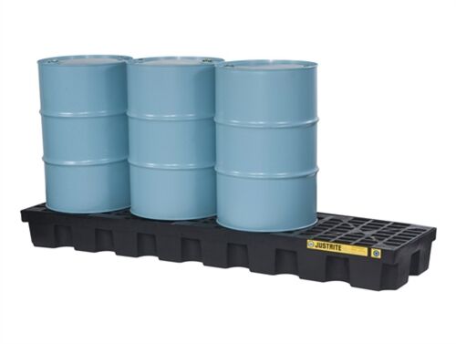 4 Drum Plastic Pallet, In-line, With Drain, EcoPolyBlend, Black - 28633