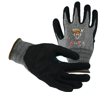 SaberTooth X ANSI Cut A6 Cut Resistant Gloves, Black Sandy Nitrile Foam Coating, Salt & Pepper Shell