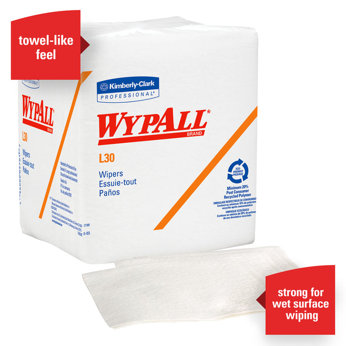 Wypall L30 DRC Towels (05812), Strong and Soft Wipes, White, 90 Towels / Pack