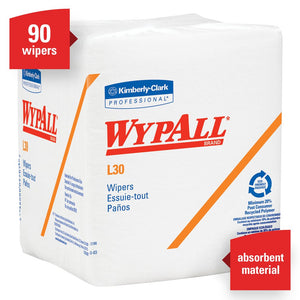 Wypall L30 DRC Towels (05812), Strong and Soft Wipes, White, 90 Towels / Pack