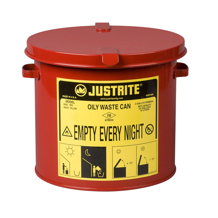 Justrite 09200 Oily Waste Countertop Can (Accepts Small Wipes and Swabs), 2 gallon, Red