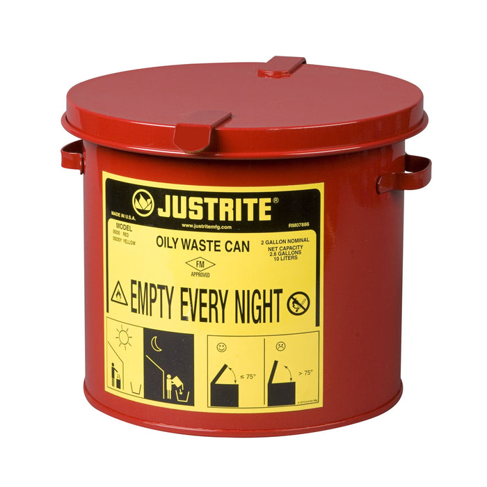 Justrite 09200 Oily Waste Countertop Can (Accepts Small Wipes and Swabs), 2 gallon, Red