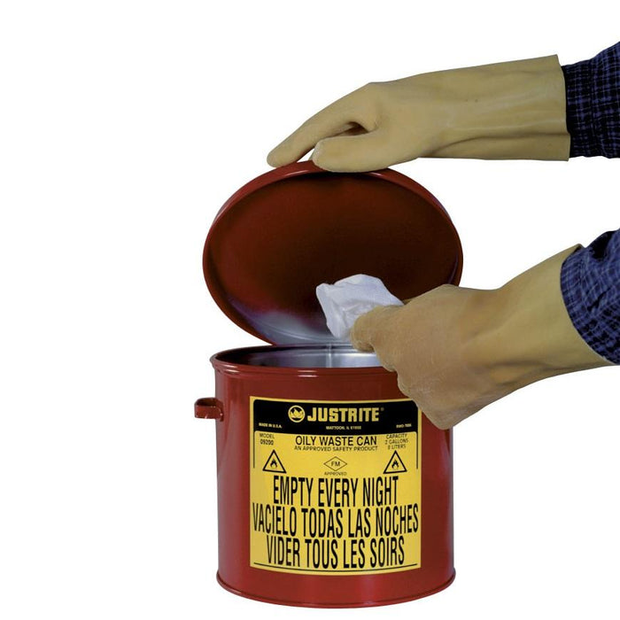 Justrite 09200 Oily Waste Countertop Can (Accepts Small Wipes and Swabs), 2 gallon, Red