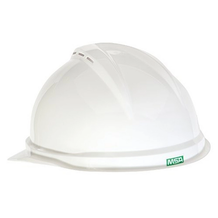 MSA V-Gard 500 Cap Style Hard Hat, White Vented with 4-Point Fas-Trac III Suspension, 10034018