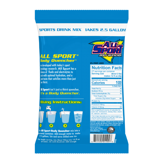 All Sport Powder Variety Sports Drink Mix, 32/2.5 Gallon Pouches, 4 Flavors, Case Yields 80 Gallons
