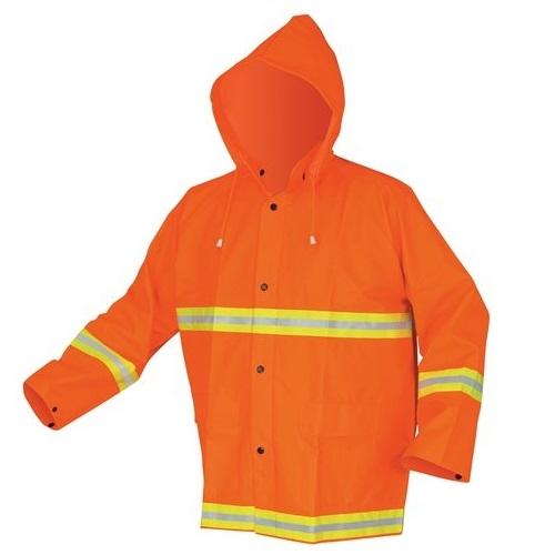 Luminator, PVC/Polyester 3 Piece Suit, Detachable Hood, Snap Front, Fluorescent Orange w/Lime Silver Stripes, 2013R