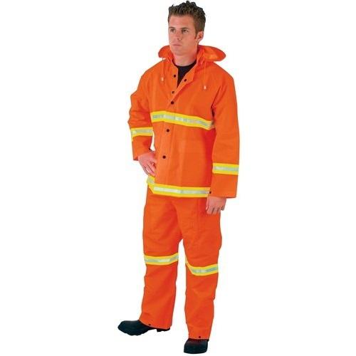 Luminator, PVC/Polyester 3 Piece Suit, Detachable Hood, Snap Front, Fluorescent Orange w/Lime Silver Stripes, 2013R