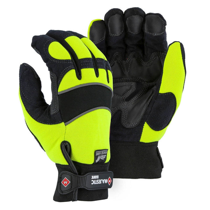 Majestic Glove 2145HYH Hi-Visibility Lime Winter Lined, Mechanics Style Glove (1 Pair)