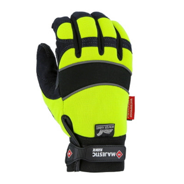 Majestic Glove 2145HYH Hi-Visibility Lime Winter Lined, Mechanics Style Glove (1 Pair)