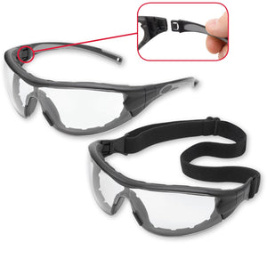 Gateway Safety Swap 21GB80 Safety Glass / Goggle Clear Lens with Removable Temples and Head Strap, Foam Lined 1/Pair