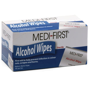 Medi-First 22133 Alcohol Wipes, 100 Per Box