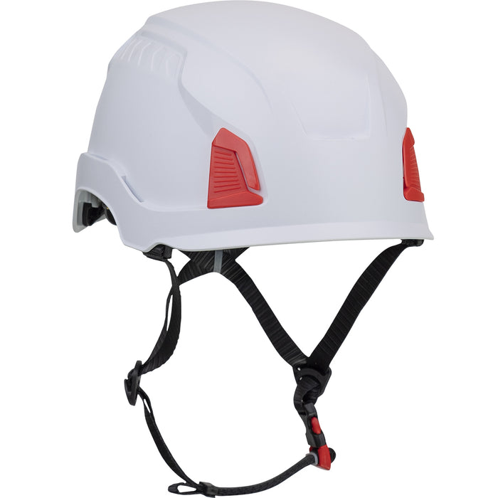 Traverse Industrial Climbing Helmet with ABS Shell, EPS Foam Impact Liner, HDPE Suspension, Wheel Ratchet Adjustment and 4-Point Chin Strap, White