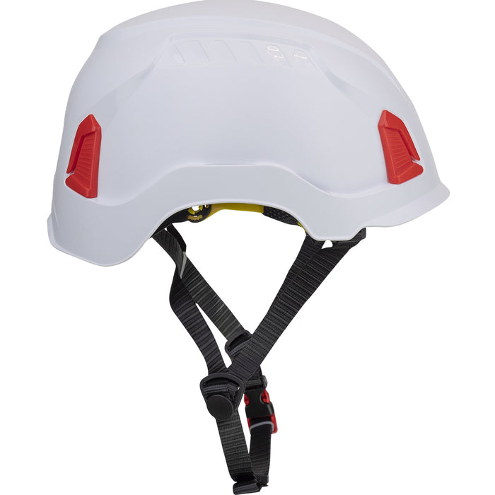 Traverse Industrial Climbing Helmet with ABS Shell, EPS Foam Impact Liner, HDPE Suspension, Wheel Ratchet Adjustment and 4-Point Chin Strap, White