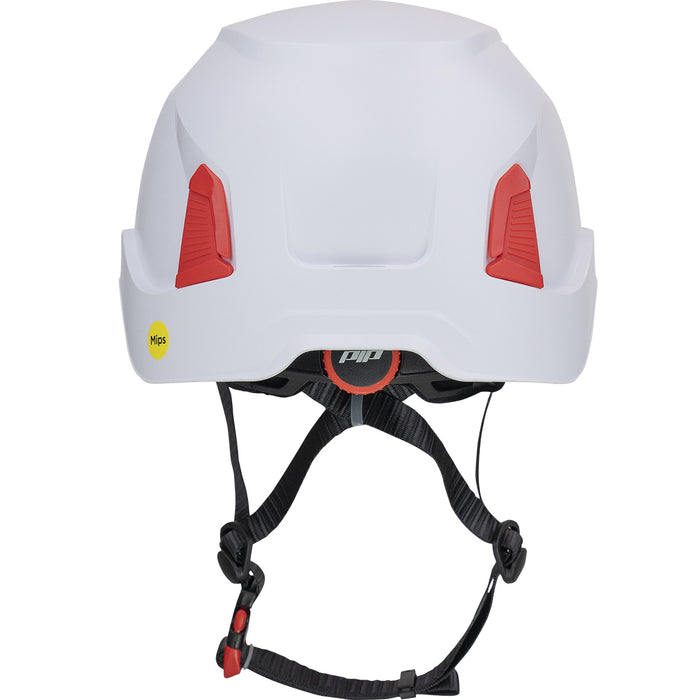 Traverse Industrial Climbing Helmet with ABS Shell, EPS Foam Impact Liner, HDPE Suspension, Wheel Ratchet Adjustment and 4-Point Chin Strap, White